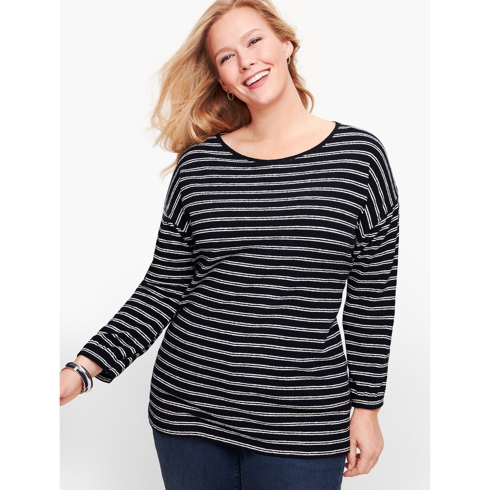 T by Talbots Womens Black Silver Metallic Striped Long Sleeve Top Size M NWT